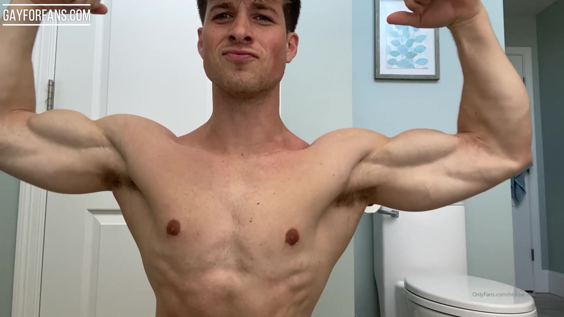 Nick Sandell flexing naked before getting in the shower