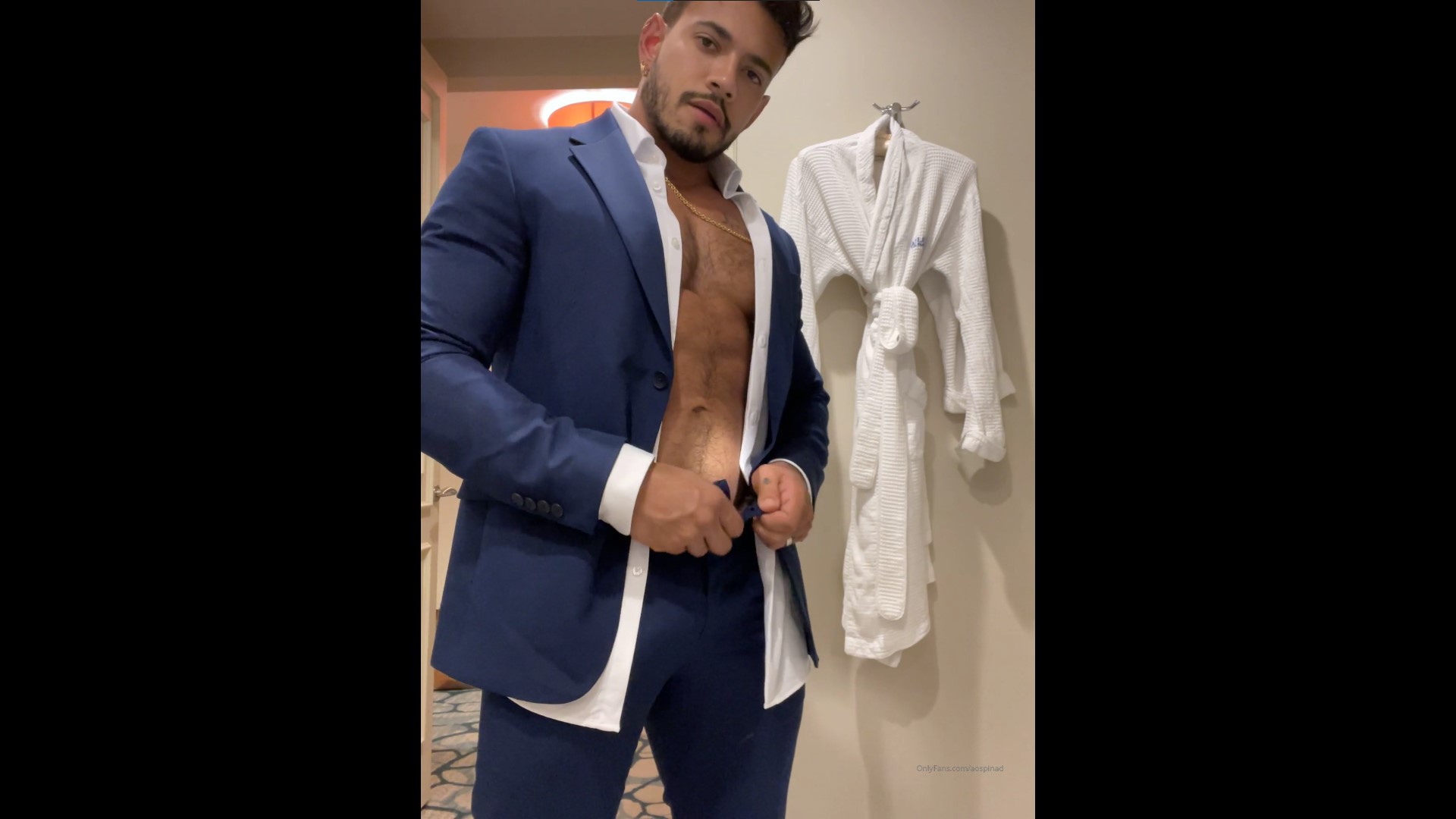 Taking off my suit and showing off my hard cock - Alejo Ospina