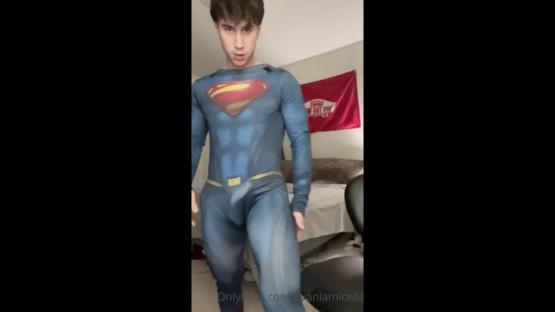 Showing off my Superman costume and jerking off - Evan Lamicella