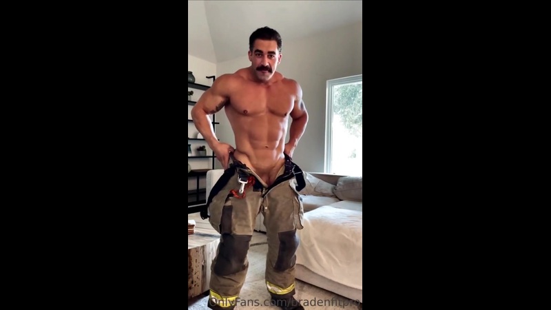 Slowly stripping out of my firefighter uniform and jerking off - Braden Wuerch (BradenFitPro)
