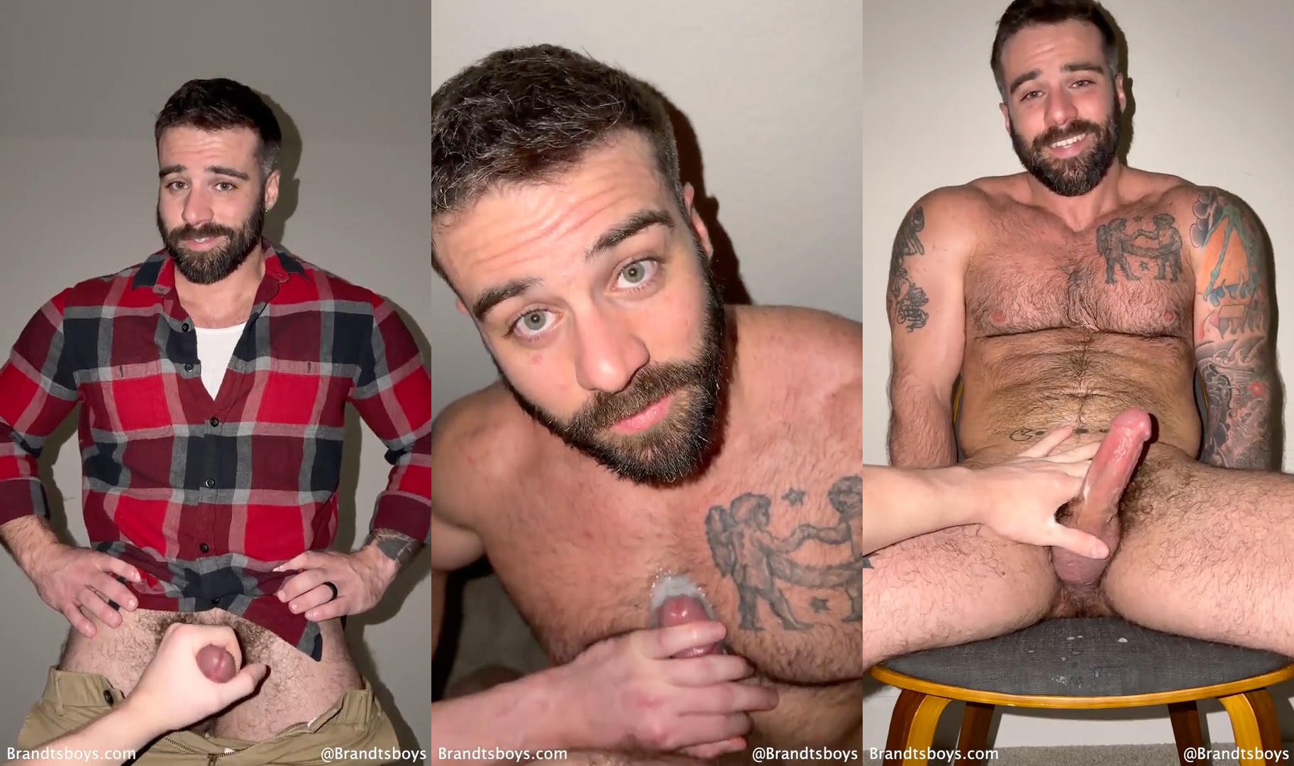 Jordan receives a handjob and gets a load over his hairy chest - JordanxBrandt