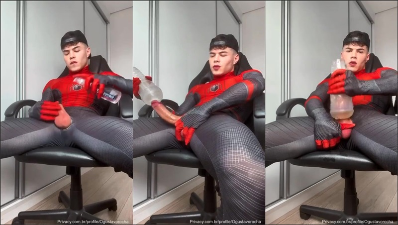 JustTheGays thumbnail for Ogustavorocha uses a fleshjack while in a spiderman custume - amateur gay porn from OnlyFans, MyVidster, GayForFans and more! - 