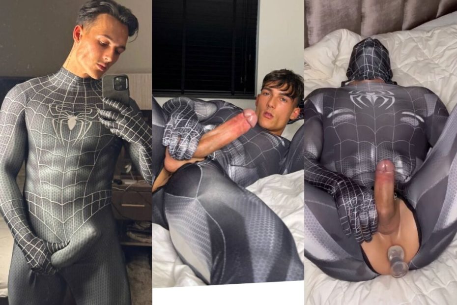 JustTheGays thumbnail for Levy Wilgen jerks off in a Spiderman costume with a dildo in his ass - amateur gay porn from OnlyFans, MyVidster, GayForFans and more! - 