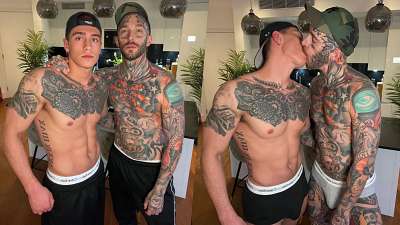 JustTheGays thumbnail for Louis Jacks and InkedBrln – sucking on the kicthen counter - amateur gay porn from OnlyFans, MyVidster, GayForFans and more! - 