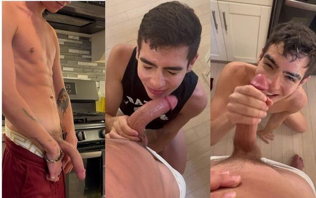 JustTheGays thumbnail for Kayleb Alexander sucks twink cock in the kitchen – POV