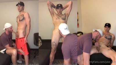 JustTheGays thumbnail for Gunnar Joseph swallows Jake Hart’s 10 inch dick - amateur gay porn from OnlyFans, MyVidster, GayForFans and more! - 