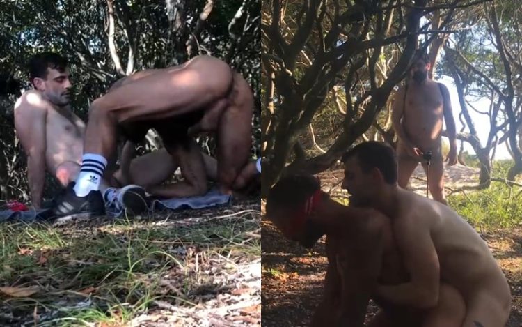 JustTheGays thumbnail for Fucking in the woods while a stranger watches - amateur gay porn from OnlyFans, MyVidster, GayForFans and more! - 