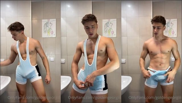 JustTheGays thumbnail for goldengeorgiii shows off his cock in a wrestling singlet - amateur gay porn from OnlyFans, MyVidster, GayForFans and more! -