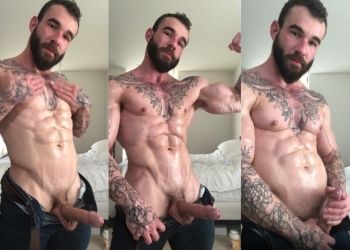JustTheGays thumbnail for Sweaty muscular guy with tattoos jerks off - amateur gay porn from OnlyFans, MyVidster, GayForFans and more! - Jerk Off, Solo