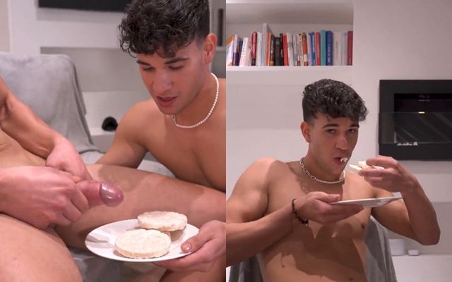 JustTheGays thumbnail for Manuel_Dosio and Angel Dario Garcia (Alann23) jerk off and Angel eats a cum cookie - amateur gay porn from OnlyFans, MyVidster, GayForFans and more! - Jerk Off, Young & Twink
