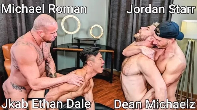 JustTheGays thumbnail for Michael Roman, Jordan Starr, Jkab Ethan Dale and Dean Michaelz fuck - amateur gay porn from OnlyFans, MyVidster, GayForFans and more! - 