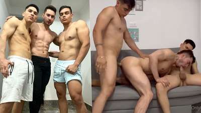JustTheGays thumbnail for Brad (Brad2307), Yolber Martinez, and Matias Uribe have a theresome on the futon - amateur gay porn from OnlyFans, MyVidster, GayForFans and more! -