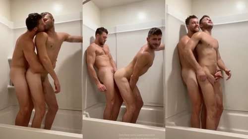 JustTheGays thumbnail for Bathroom Quickie – Justin The Jock and Devy - amateur gay porn from OnlyFans, MyVidster, GayForFans and more! - Anal, Shower