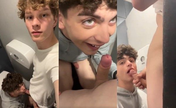 JustTheGays thumbnail for Twink gets his cock sucked in the public bathroom - amateur gay porn from OnlyFans, MyVidster, GayForFans and more! - Oral, Young & Twink
