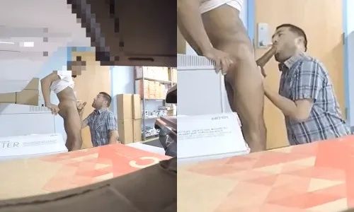 JustTheGays thumbnail for Manager caught sucking off new employee's long cock - amateur gay porn from OnlyFans, MyVidster, GayForFans and more! - Oral