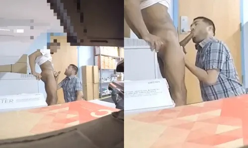 JustTheGays thumbnail for Manager caught sucking off new employee's long cock - amateur gay porn from OnlyFans, MyVidster, GayForFans and more! - Oral