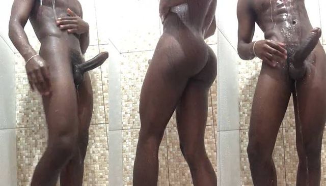 JustTheGays thumbnail for Horny black stud jerks his massive rock hard cock in the shower - amateur gay porn from OnlyFans, MyVidster, GayForFans and more! -