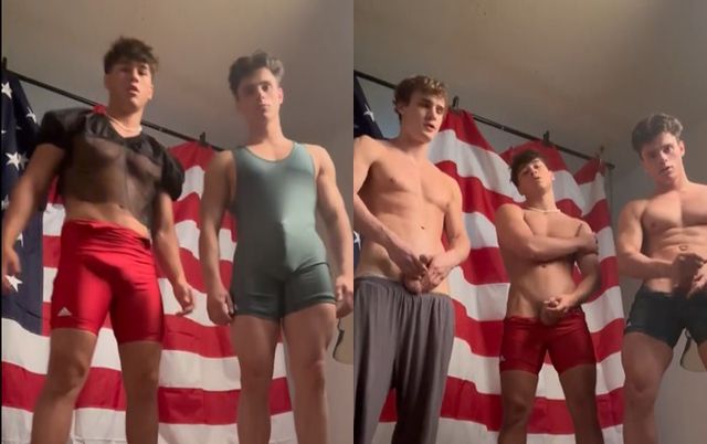 JustTheGays thumbnail for Ethan Wilson (ethan_w999) – jerking off our hard twink cocks in our wrestling singlets - amateur gay porn from OnlyFans, MyVidster, GayForFans and more! - 