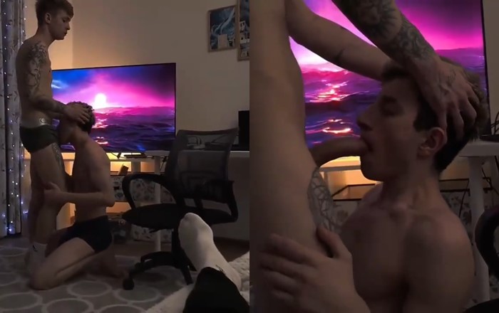 JustTheGays thumbnail for Twink throat fucks his bottom before railing him - amateur gay porn from OnlyFans, MyVidster, GayForFans and more! - 