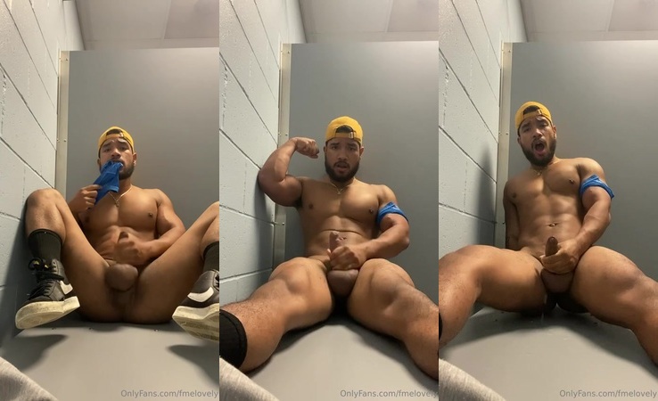 JustTheGays thumbnail for Jerking off in the gym locker room and showing off my muscles – Zain Holt (fmelovely) - amateur gay porn from OnlyFans, MyVidster, GayForFans and more! - 