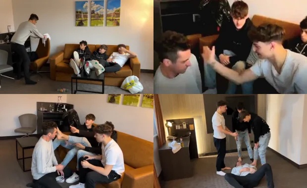 JustTheGays thumbnail for Three findom boys use their sub – foot worship - amateur gay porn from OnlyFans, MyVidster, GayForFans and more! - 