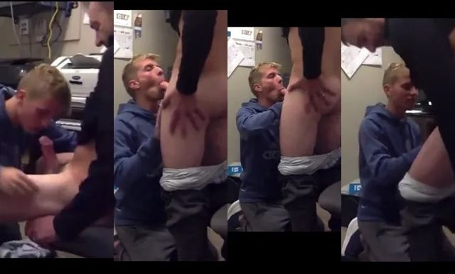 JustTheGays thumbnail for Blond twink blows his boss in his office