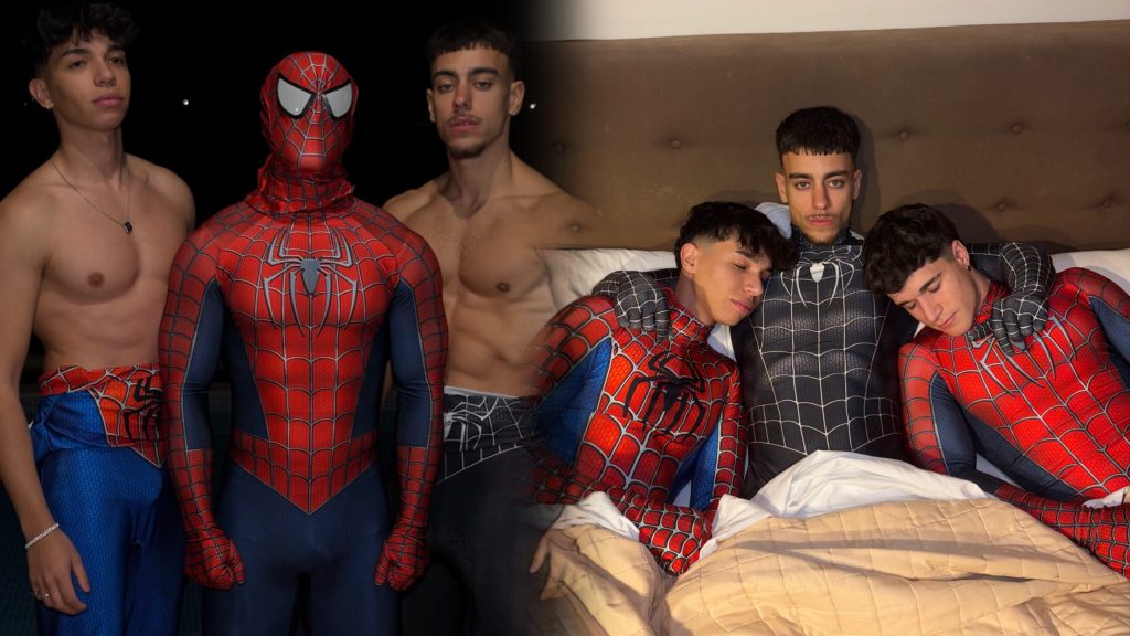 JustTheGays thumbnail for Twink Mauro, NaughtyKristian & dyamondjohn03 strip out of their Spiderman costumes - amateur gay porn from OnlyFans, MyVidster, GayForFans and more! -