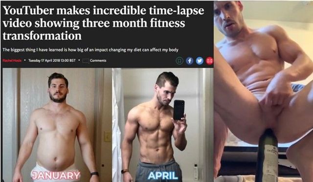 JustTheGays thumbnail for Straight fitness influencer rides a makeshift dildo while jerking off