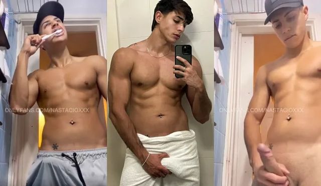 JustTheGays thumbnail for Nastacioxxx jerks off while brushing his teeth - amateur gay porn from OnlyFans, MyVidster, GayForFans and more! - Jerk Off, Latin, Solo, Young & Twink