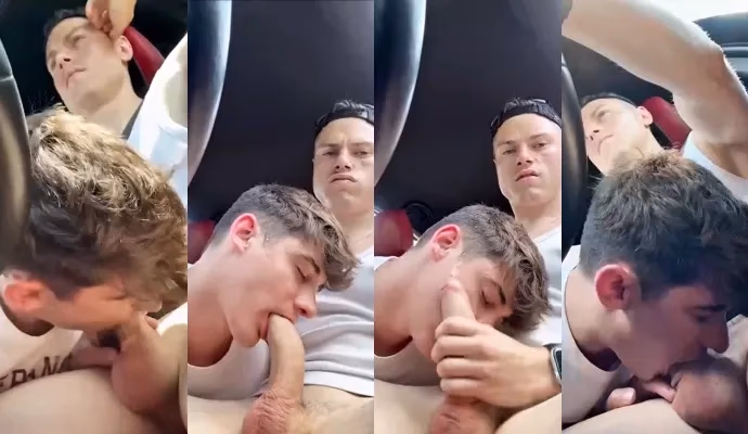 JustTheGays Quickies: Close up of a twink giving road head