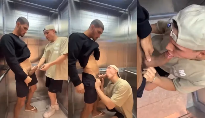 JustTheGays Quickies: Fooling around in the elevator leads to fucking