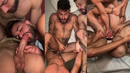 JustTheGays thumbnail for Thi, WantonBoy and Master Ikarus – Two submissives for one top – Gay threesome between Latino - Anal, Bareback, Group, Rimming