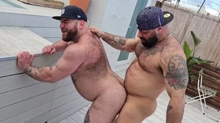JustTheGays thumbnail for Thick daddies Alex Marte and Mikey Green fuck on the deck – Outdoor Cum Load - Anal, Bareback, Daddy, Outdoor, Rimming
