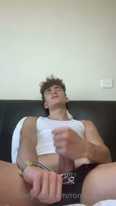 JustTheGays thumbnail for Romeo Twink jerks his hard young cock and cums on himself - Jerk Off, Shorts, Solo, Young & Twink