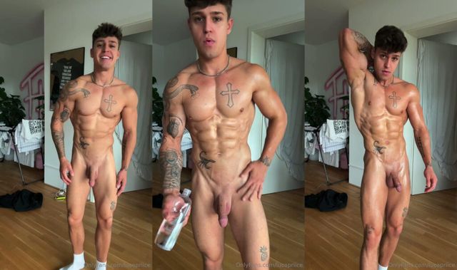 JustTheGays thumbnail for Oiling up my young muscular body and flexing – Luca Price (lucapriice) - Muscle, Shorts, Solo
