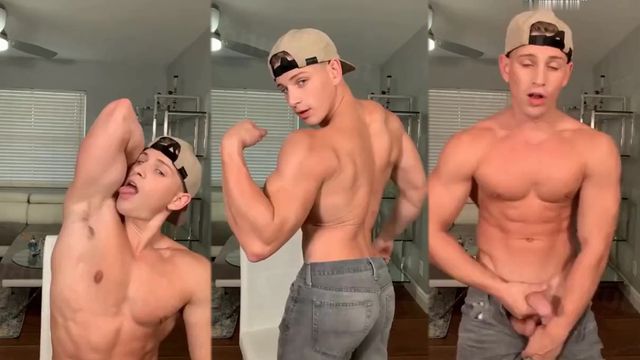 JustTheGays thumbnail for Reno Gold strips out of his jeans and cums on a chair - Jerk Off, Muscle, Solo
