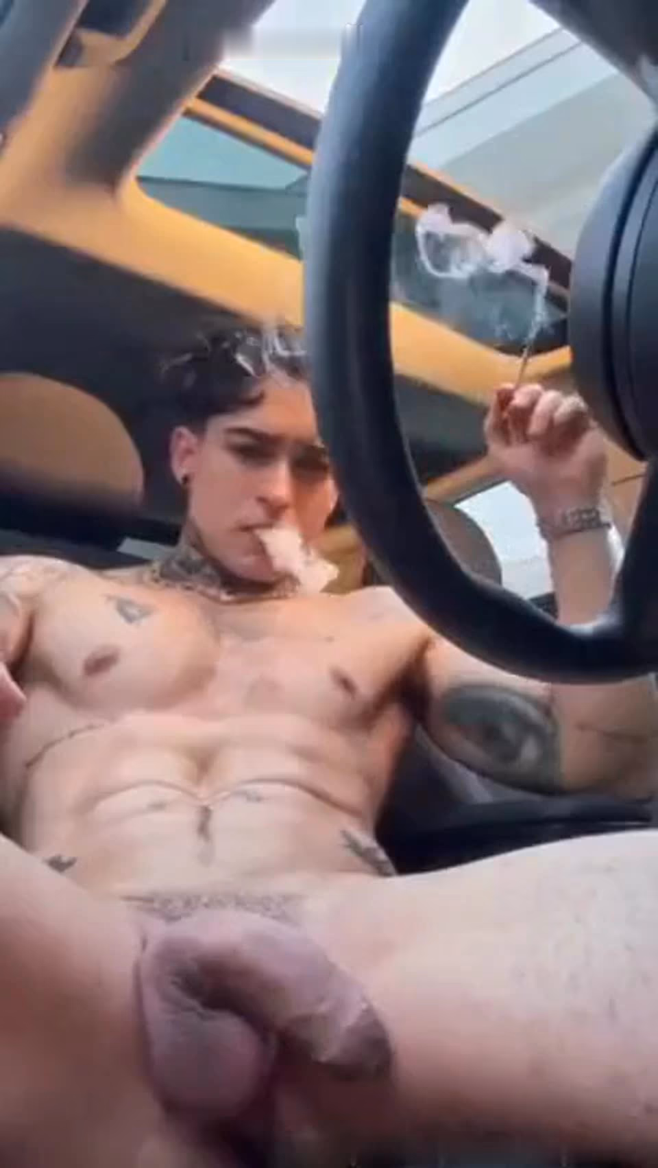 JustTheGays Quickies: Henrique Lima smokes with his cock out in the car