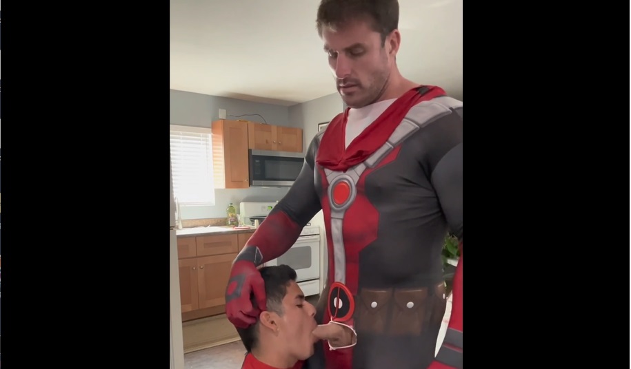 OnlyGays thumbnail for Mark Laxxx gets sucked by his sub in a costume - amateur gay porn from OnlyFans, MyVidster, GayForFans and more! -