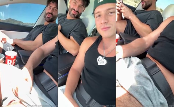 OnlyGays thumbnail for TikToker Tony Lopez (OnlyTonyLopez) and Nicolli Lerikos – fooling around with our cocks on a roadtrip - amateur gay porn from OnlyFans, MyVidster, GayForFans and more! - video