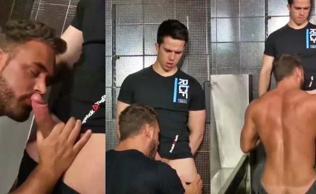 OnlyGays thumbnail for Fit hottie gets his dick sucked in the gym bathroom - amateur gay porn from OnlyFans, MyVidster, GayForFans and more! - 