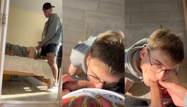 OnlyGays thumbnail for Nerdy twink sucks on a cock before getting fucked - amateur gay porn from OnlyFans, MyVidster, GayForFans and more! - 