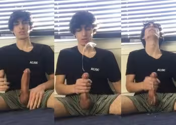 onlytwinks thumbnail for Nerdy twink jerks his big dick and cums