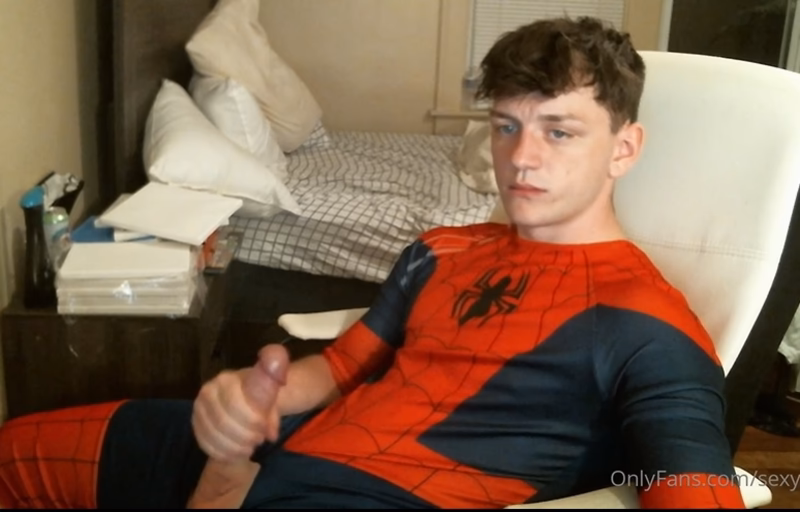 onlytwinks thumbnail for sexylax69 – Jerking off and cumming in a Spiderman suit