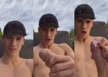 onlytwinks thumbnail for Cutie tiktoker jerks off in the backyard