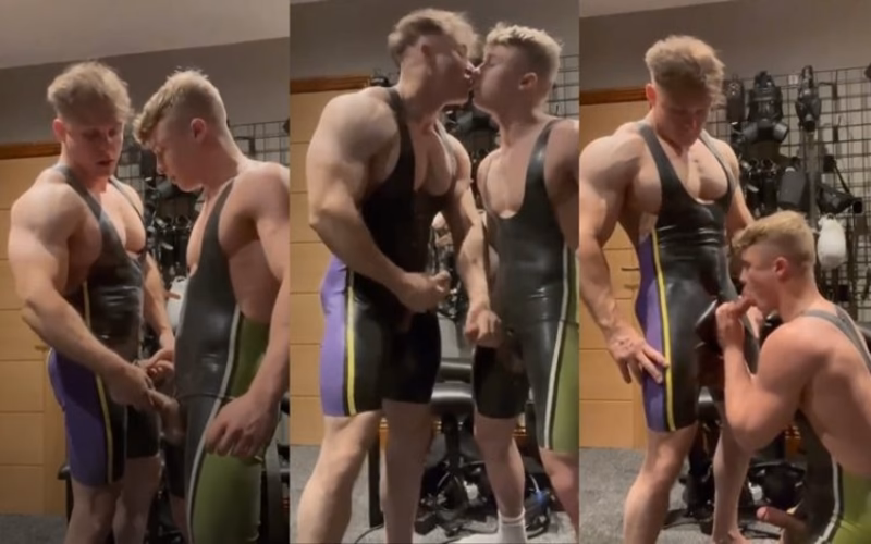 onlytwinks thumbnail for Young bodybuilders suck eachother in the gym