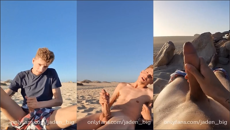 onlytwinks thumbnail for jaden_big - jerking off my huge boy cock on the beach