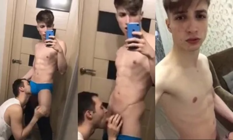 onlytwinks thumbnail for Dom twink fucks his sub's throat in the hallway