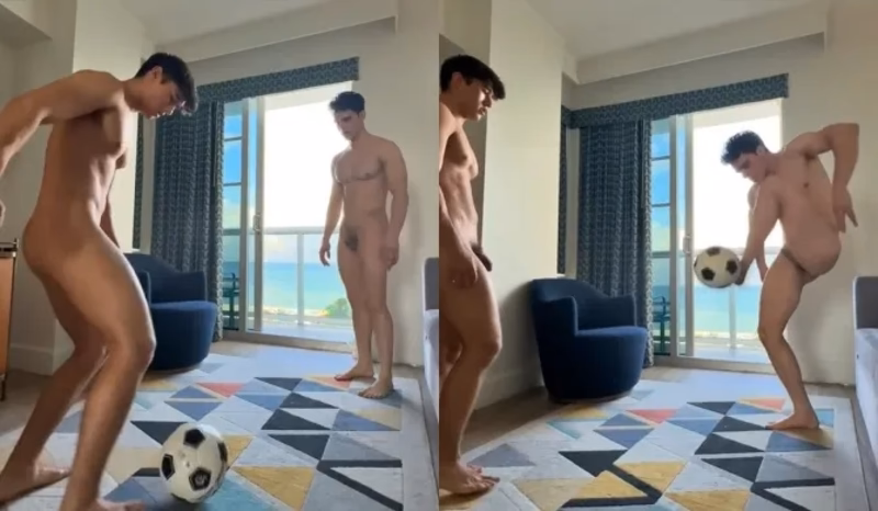 onlytwinks thumbnail for Ethan Wilson (ethan_w999) and friend kick a soccer ball naked