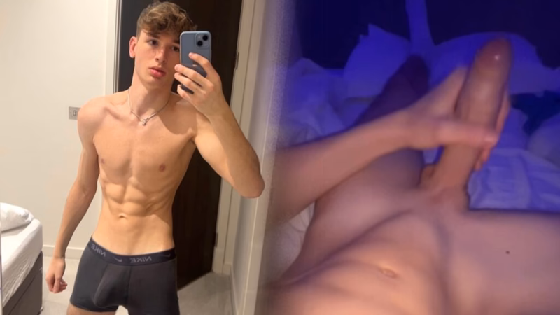 onlytwinks thumbnail for Hung 18 year old college student Kai Woods jerks off and cums on his abs