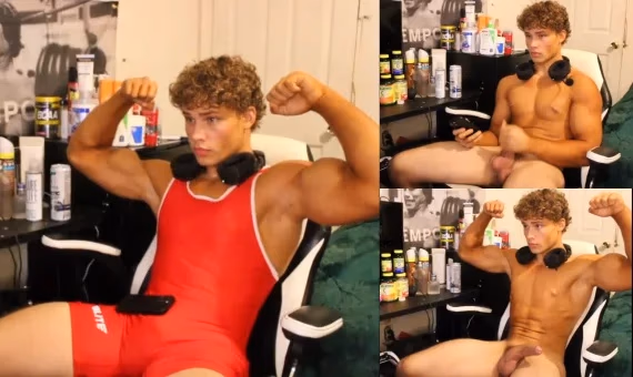 onlytwinks thumbnail for Cute twink wrestler jerks off for his fans